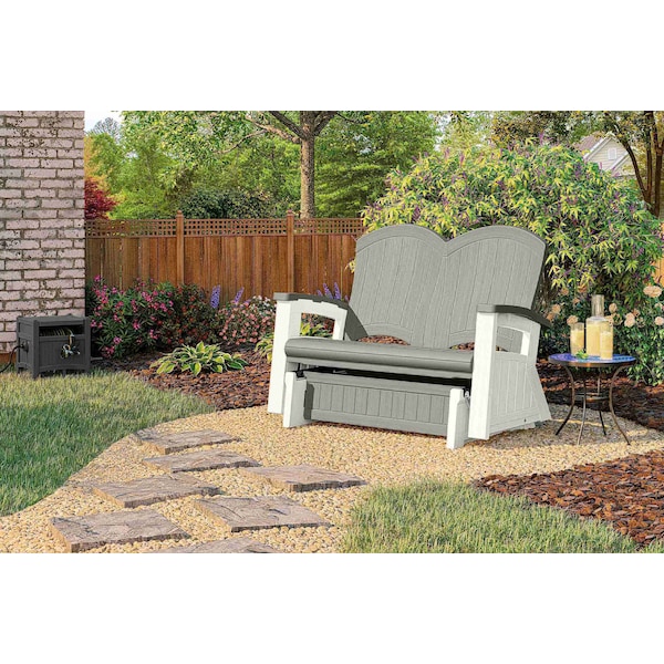 Elements Adirondack Glider With Storage And Two-Tone Dove Gray And Ice Cube Collection